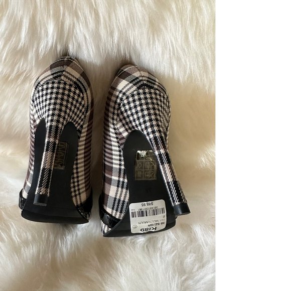 NEW Le Chateau Tartan shoes Wedding Plaid Black White Heel Stilettos Herringbone - Picture 4 of 5
